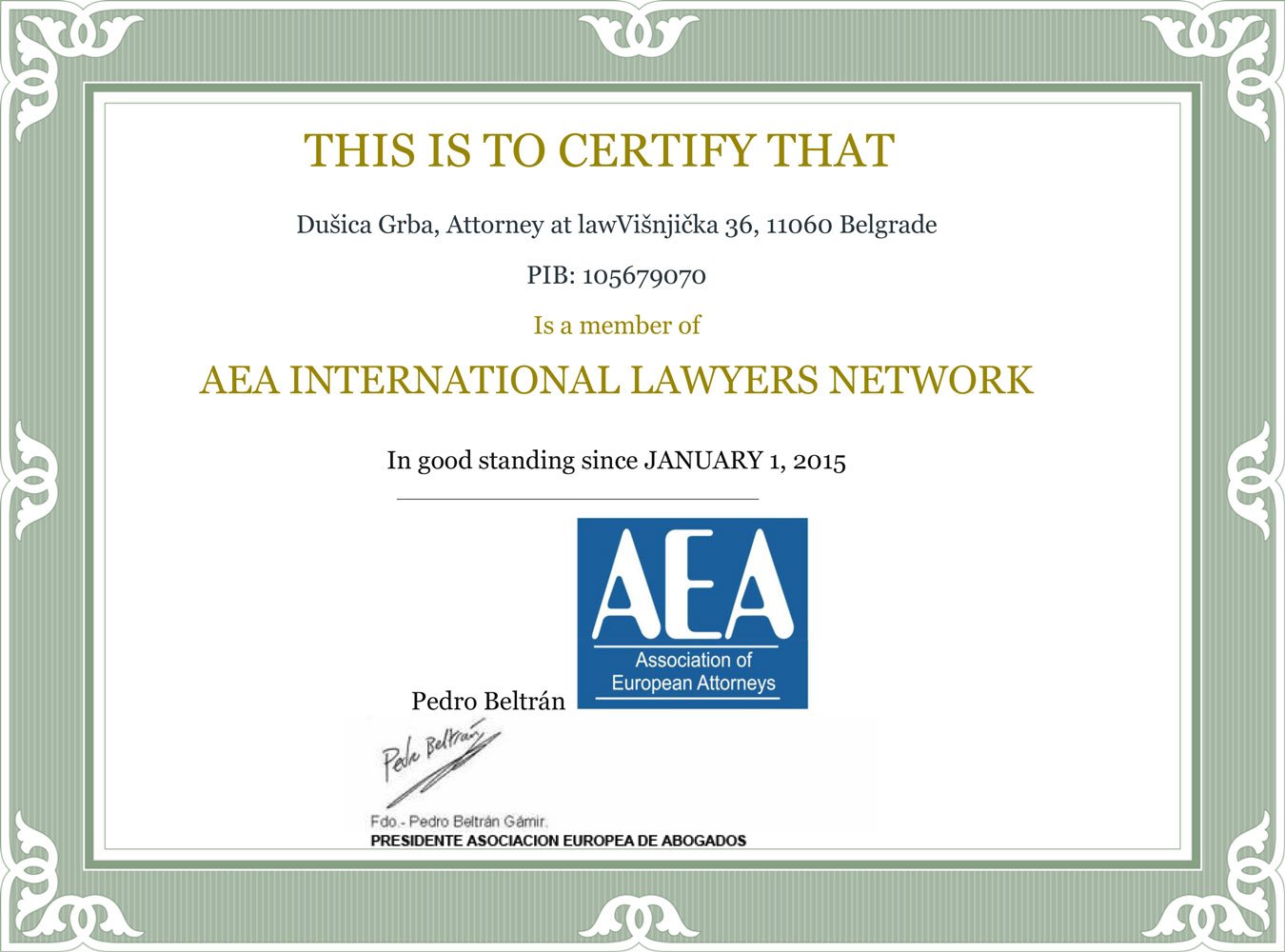 Certificate AEA